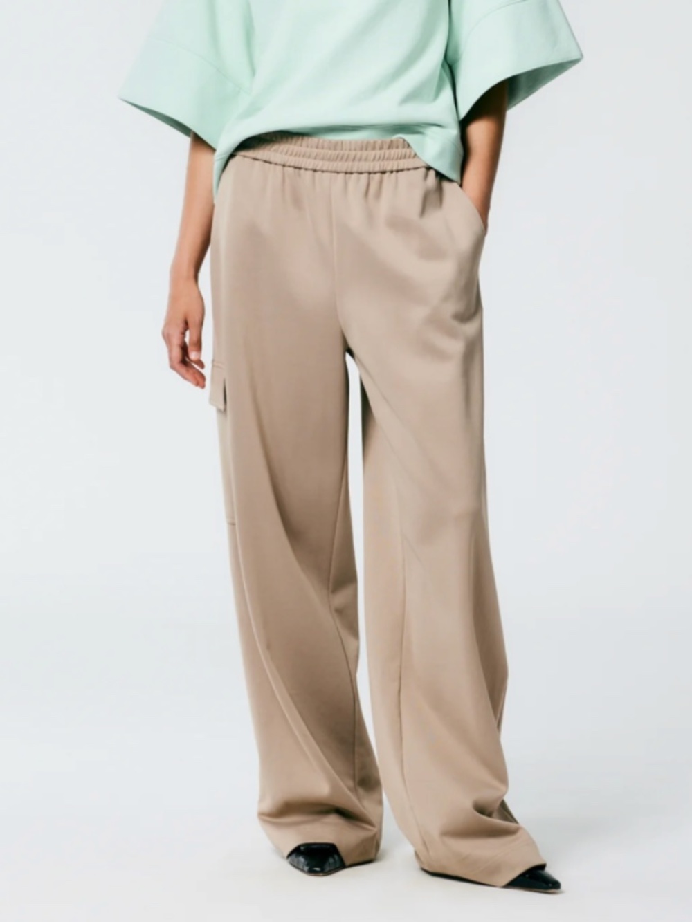 Tibi Active Knit Wide Leg Pull On Pant Khaki XS